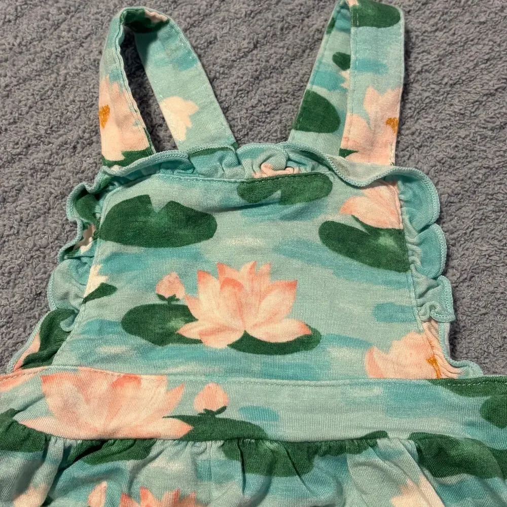 Angel Dear- Bamboo -Lily Pad Ruffle -Sunsuit Bubble Romper- Blue Pink- Girl-0-3M